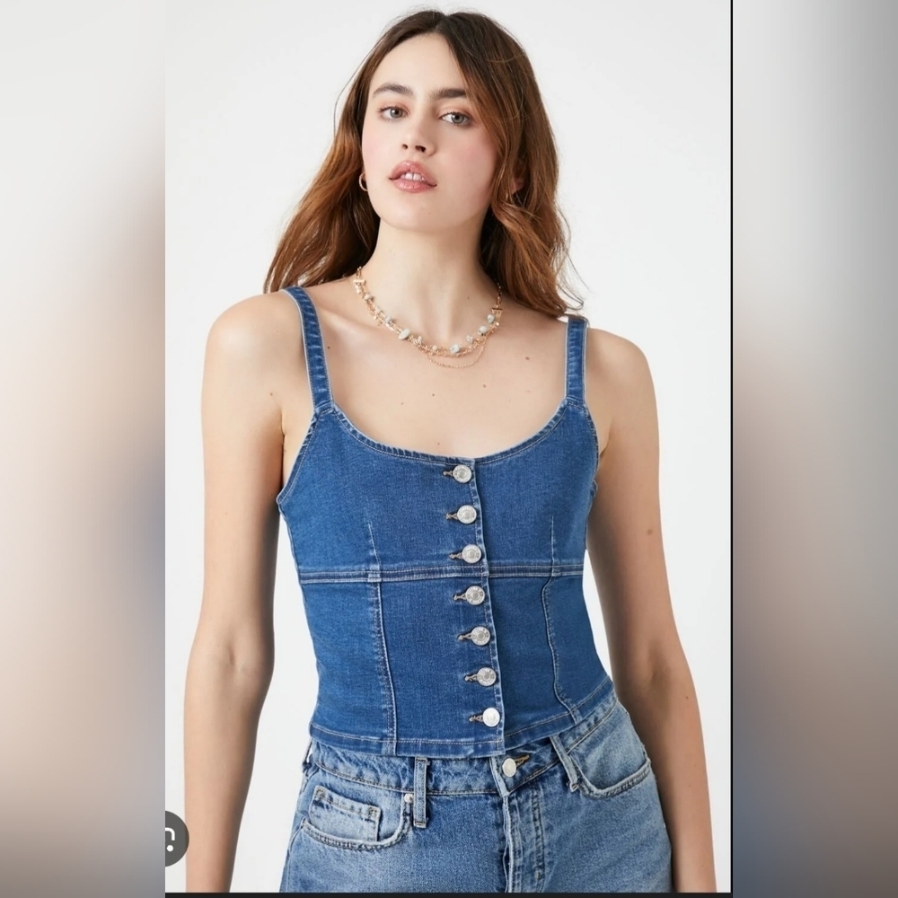Forever 21 Blue Denim Buttoned Top